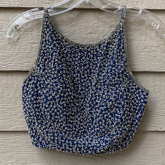 BEADS BEADS Two Piece Beaded Gown Blue and Silver Skirt and Top - Picture 5 of 8